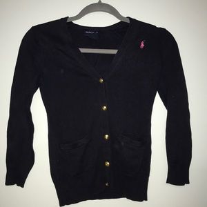 navy button down v neck sweater